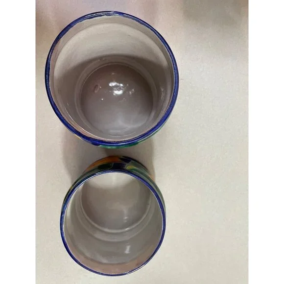 Mexican Blue Talavera Pottery Canister Set of 2 Sunflower w/ Lids - Picture 16 of 16